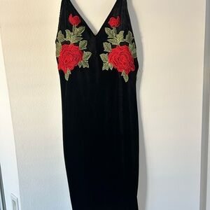 Black Dress with Red Floral Embroidery